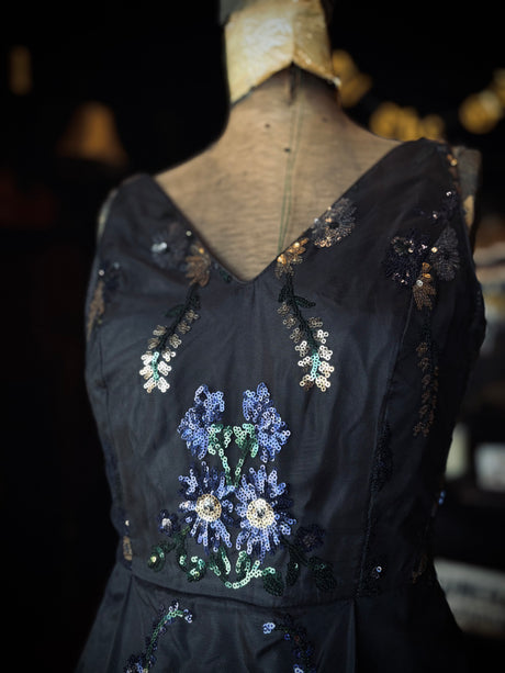 Calvin Klein Black Floral Sequin High Low Layered Foral Dress