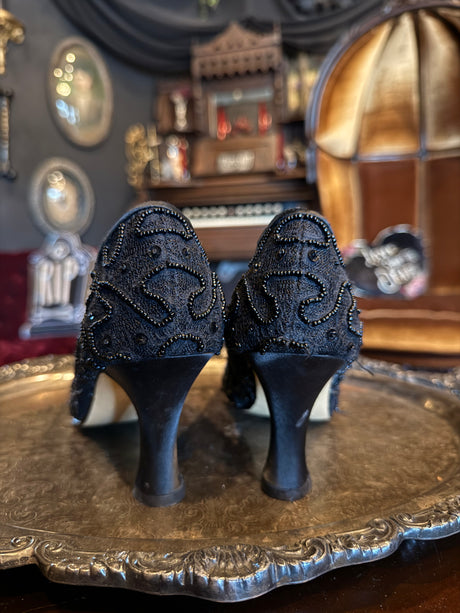 Vintage Jacques Levine Black Sequin High Heels