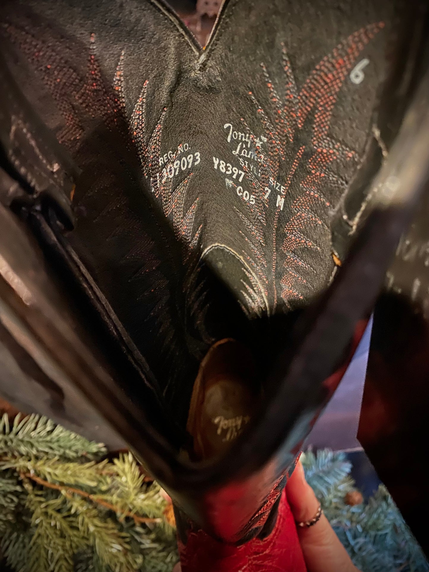 Tony Lama Red And Black Embroidered Lizard Leather Cowgirl Boots 7 Women’s