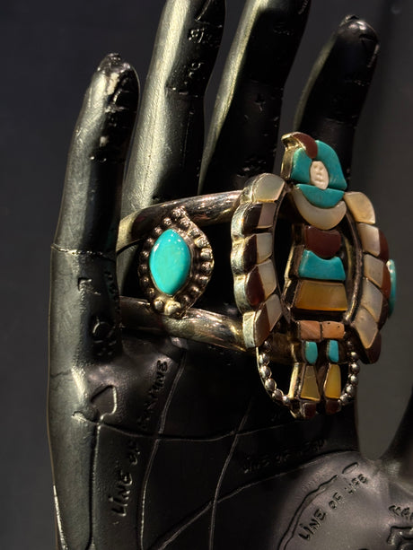 Vintage Carol Kee Navajo Turquoise Coral and Mother of Pearl Sterling Silver Cuff