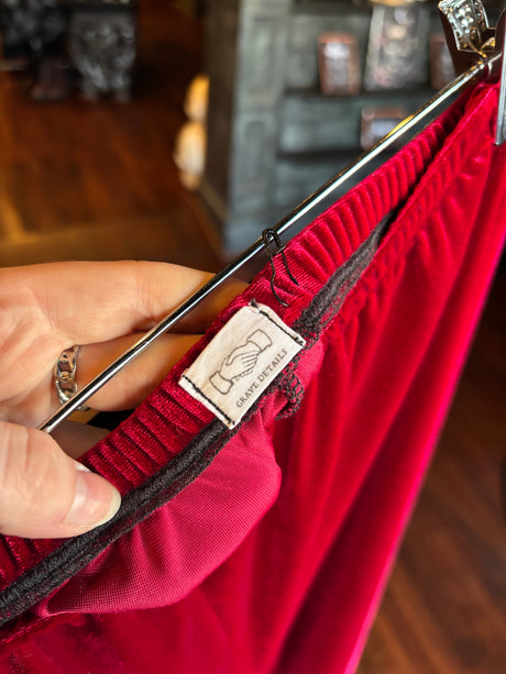 Grave Details Dark Red Velvet Cozy Bloomer Capri Pants