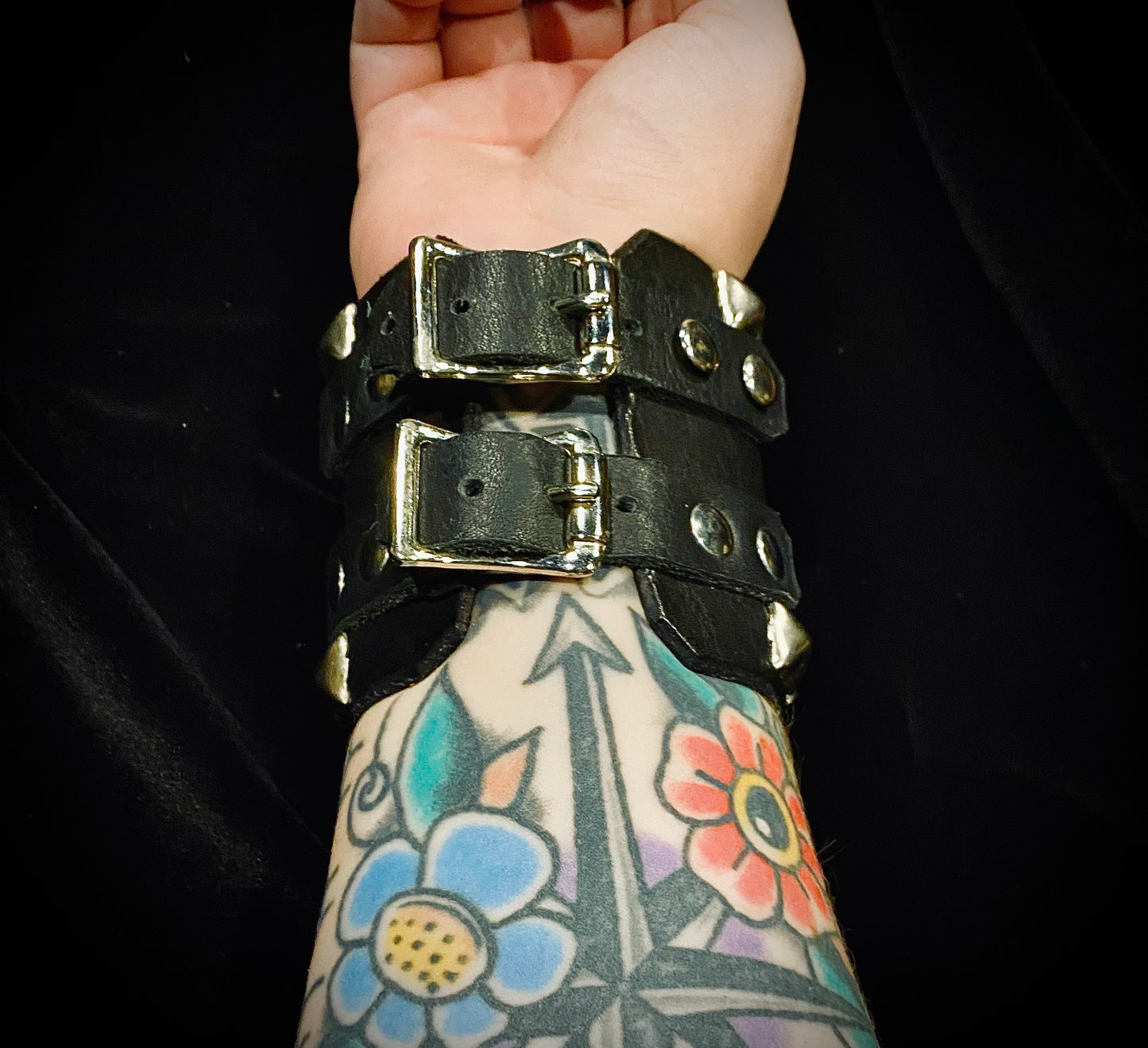 Diggers Leather Studded “Venom” Buckled Wrist Cuff