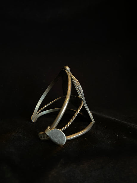Vintage Sterling Silver Leaf Detail Multi-Stoned Cuff