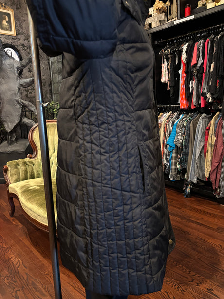 Black and Faux Fur Trim Hooded Puffer Parka Coat