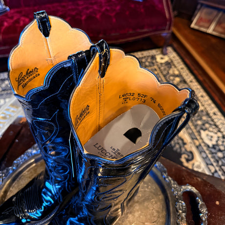 Lucchese Black Patent Leather Cowboy Boots