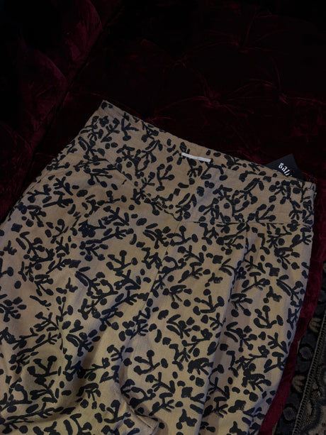 Mirth Vintage Straight Leg Tan with Black Floral Print High Waisted Pants