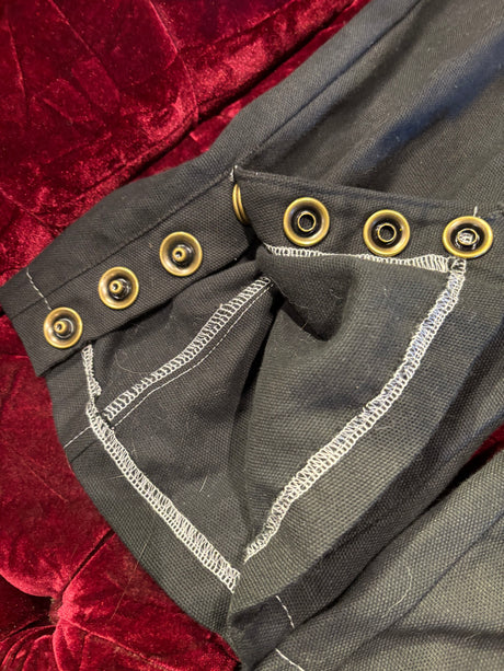 UNIQUE Euro Black Canvas and Leather Detail Snap Button Mid Thigh Shorts w/ Asymmetrical Zipper