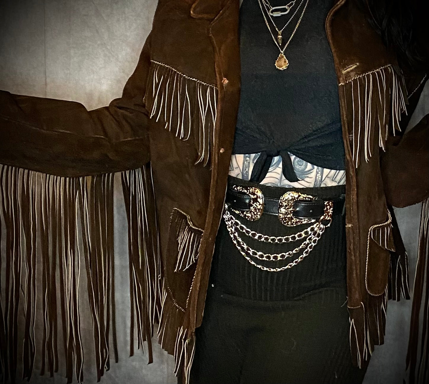 Vintage Brown Suede Fringe Jacket
