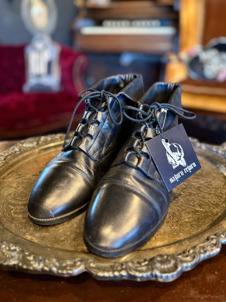 Vintage Prima Royale Black Leather Lace-Up Ankle Boots
