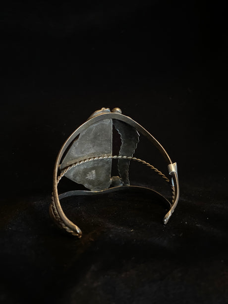 Vintage Sterling Silver Leaf Detail Multi-Stoned Cuff