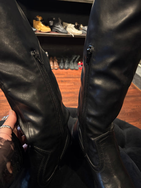 Jeffery Campbell Black Thigh High Pinched Toe Boots