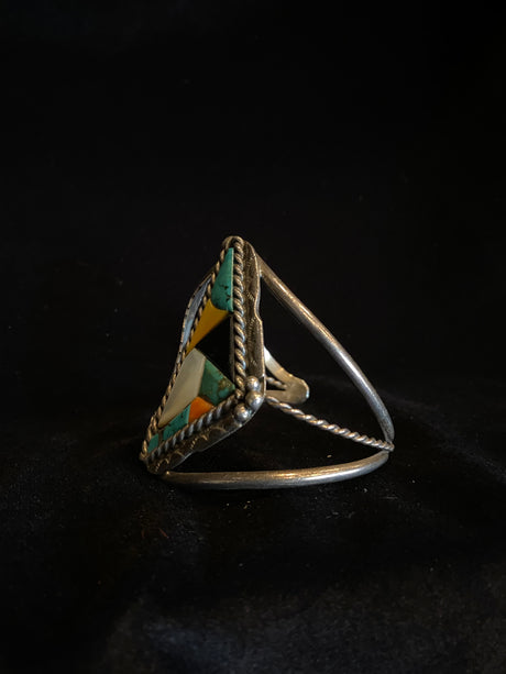 Vintage Sterling Silver Leaf Detail Multi-Stoned Cuff