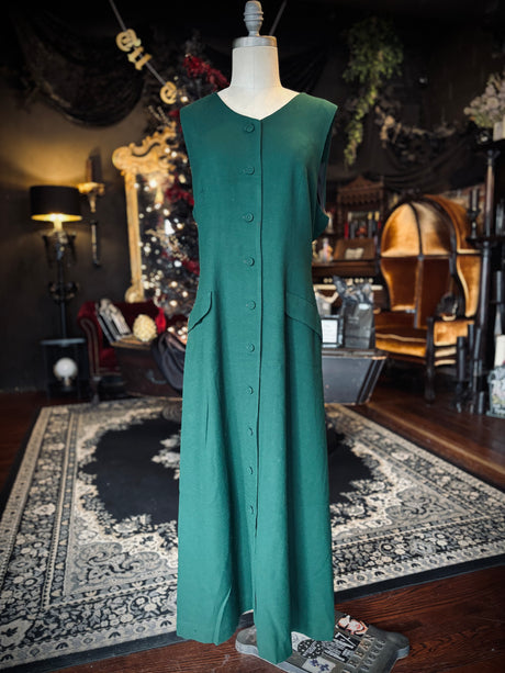 Vintage Talbots Sara Campbell Emerald Green Wool Button Down Midaxi Dress
