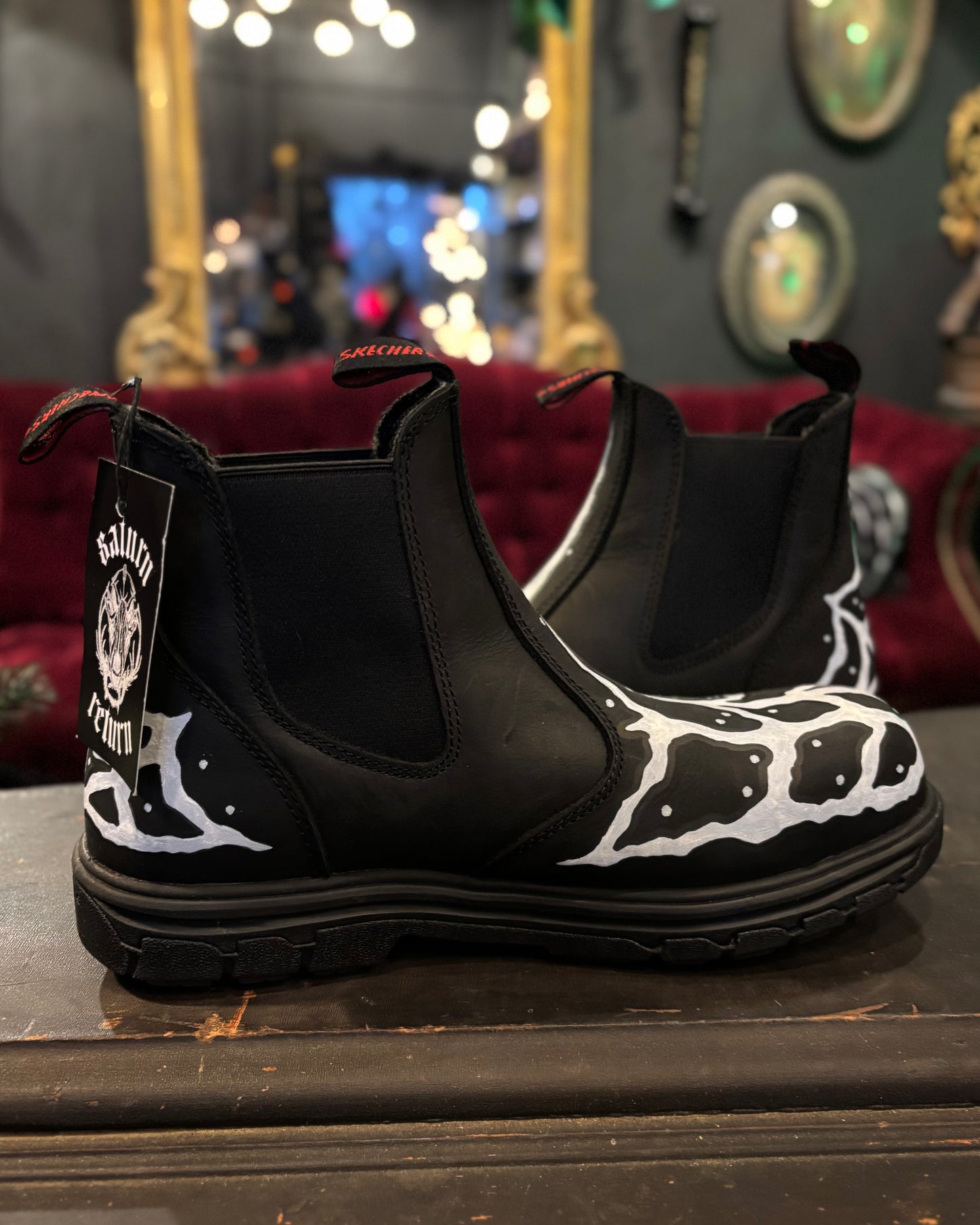 HEXXCROW Hand-Painted Spider Web Cybersigilism Style Black Leather Chelsea Boots Men’s Size 8