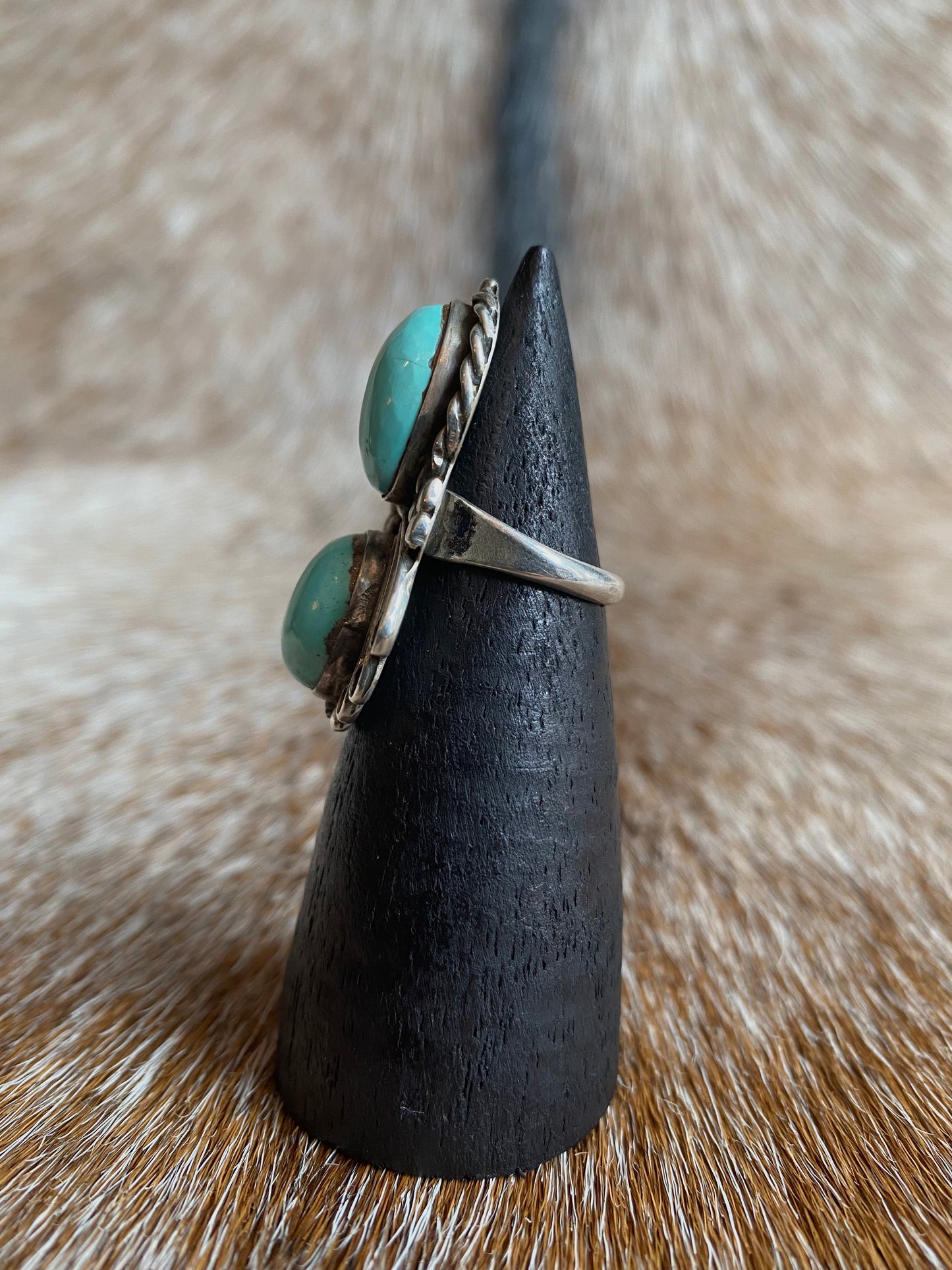 Sterling Silver Light Turquoise Double Stone Ring