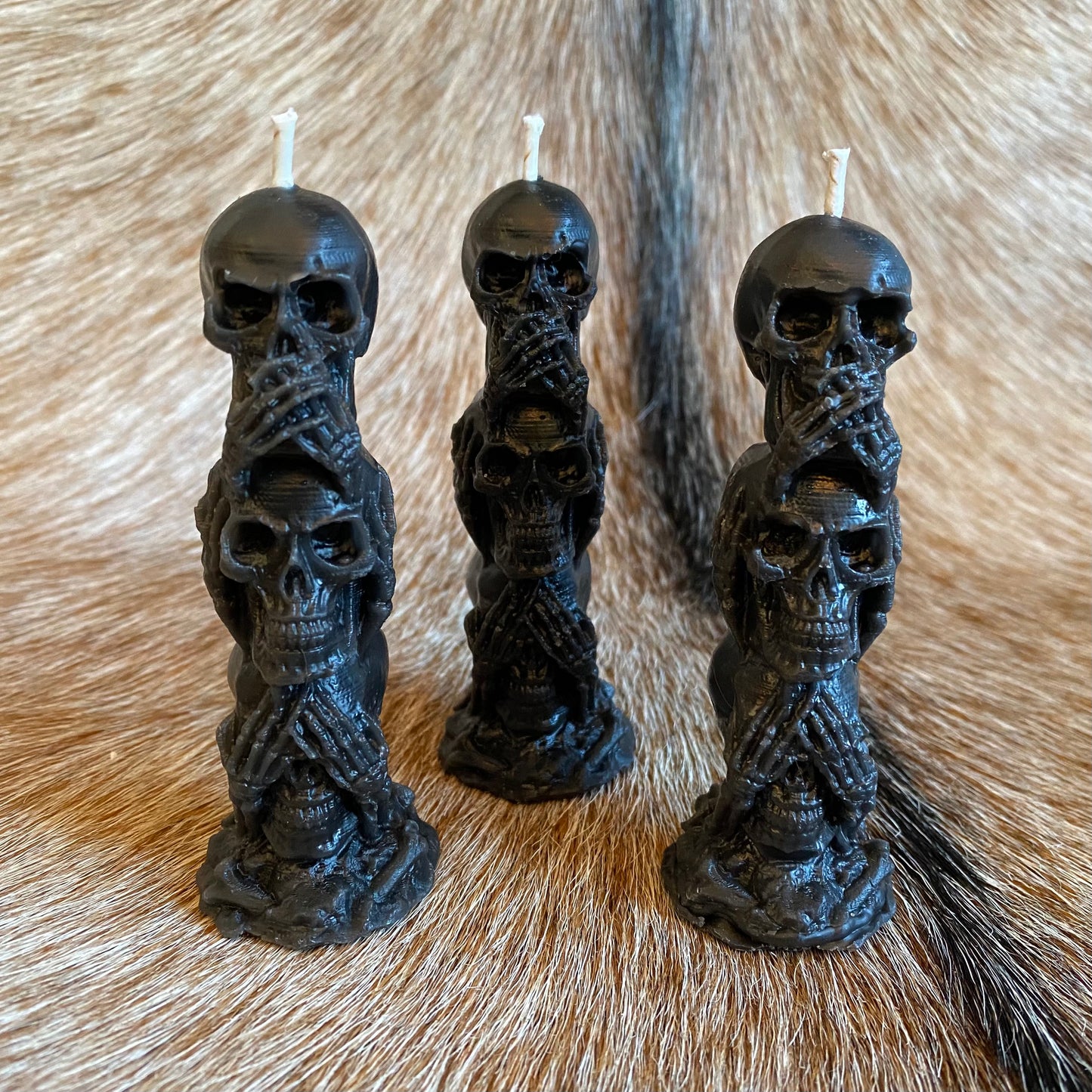 SR x Candlecore “Speak, hear, see Evil” Stacked Skull Candle
