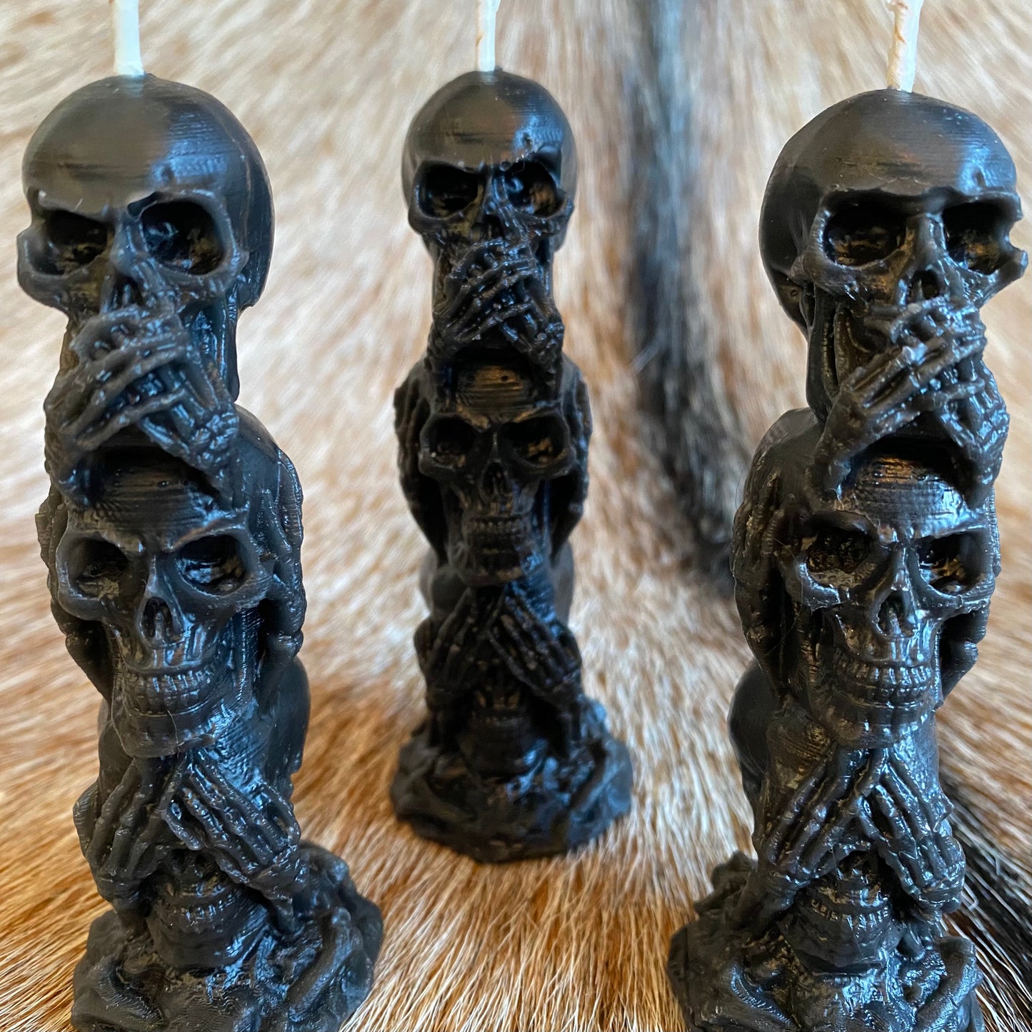 SR x Candlecore “Speak, hear, see Evil” Stacked Skull Candle