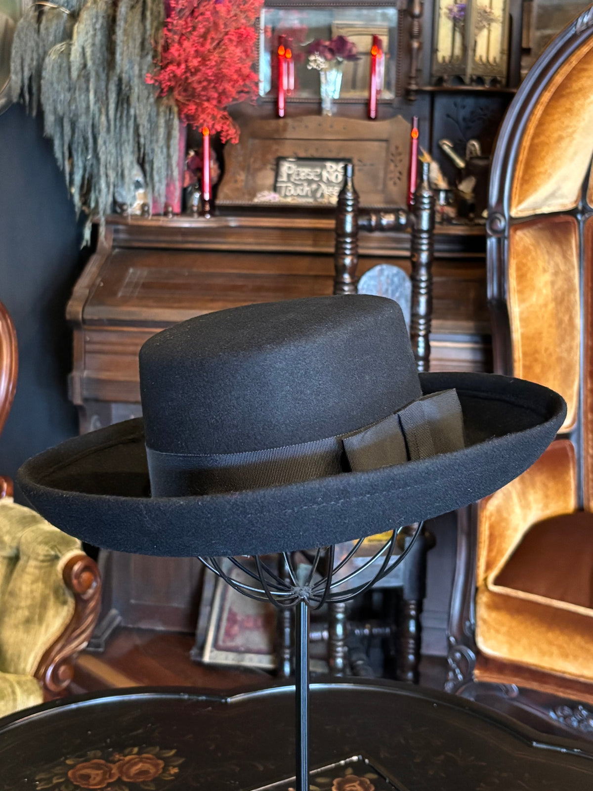 Vintage Black Wool Felt Wide Brimmed Hat