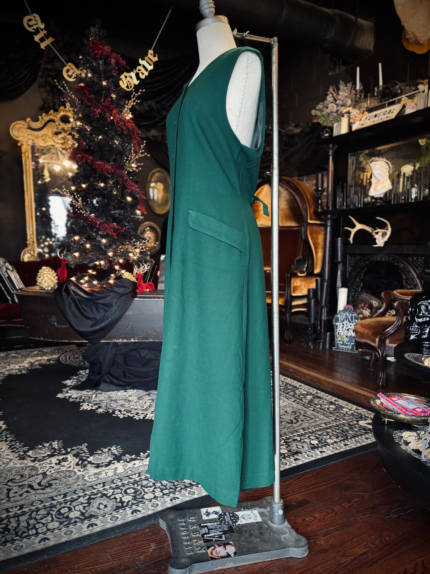 Vintage Talbots Sara Campbell Emerald Green Wool Button Down Midaxi Dress