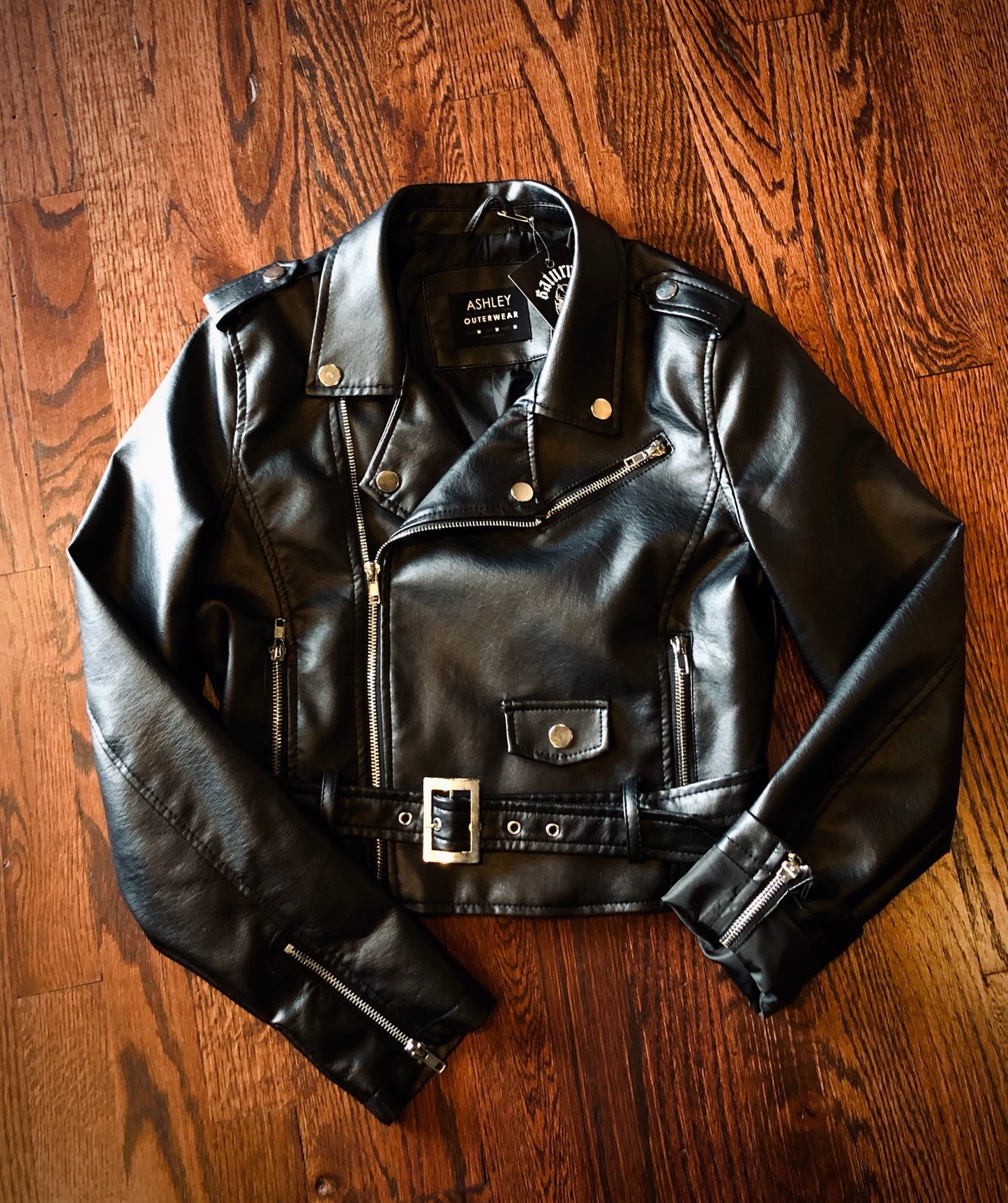 Ashley Outerwear Faux Leather Motorcycle Jacket Size M