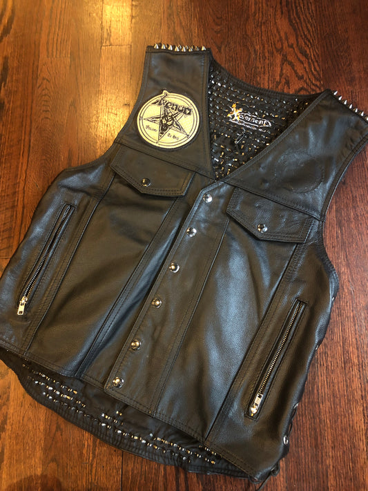 Absolutely Brutal & Badass Custom Black Studded Leather Vest w/ Venom & Dead Congregation Patches