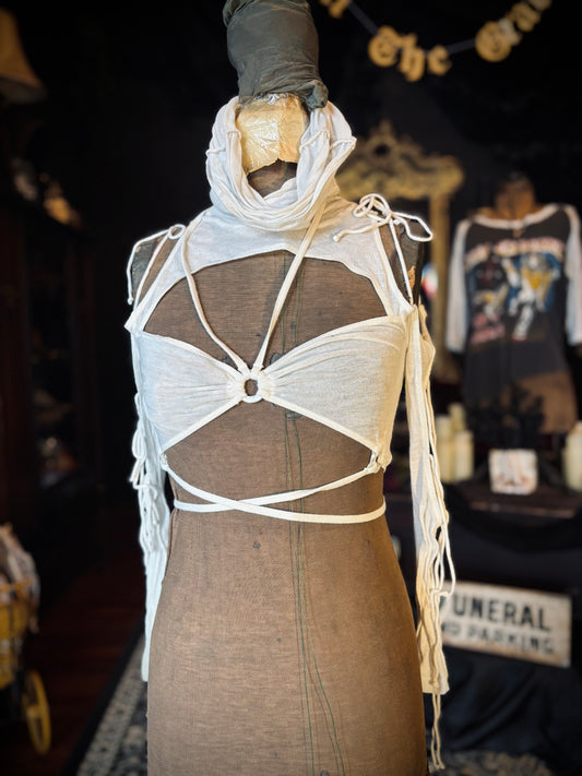 CLUBEXX Strappy white long sleeve hooded top