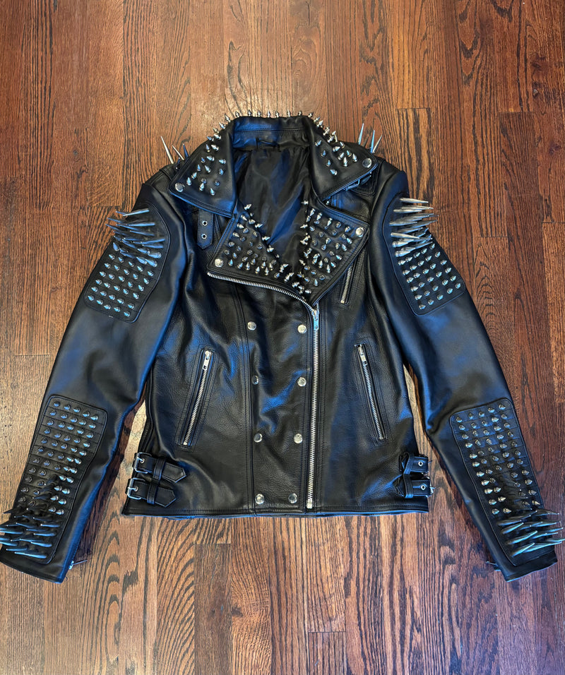 Beautiful & Brutal Custom Black Leather Studs and Spikes Motorcycle Jacket
