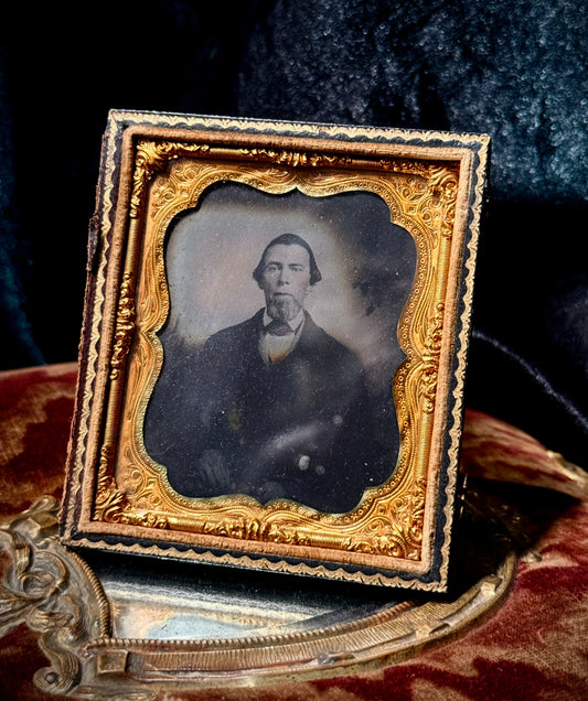 Antique Small Leather Ornate Gold Frame Portrait