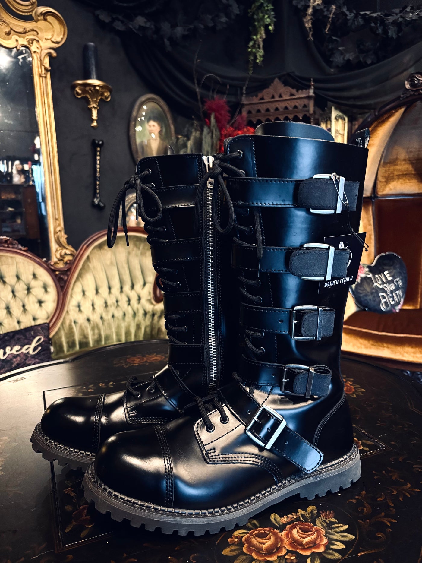 Demonia RIOT-18BK Buckle Combat Boots