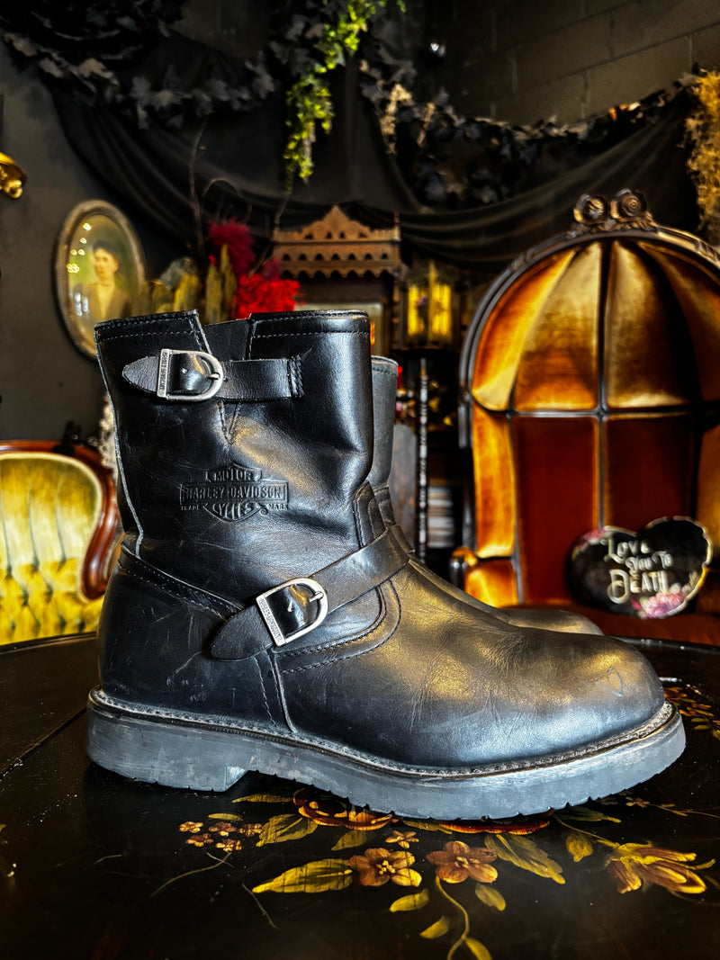 Leather Harley Davidson Buckle Moto Boots