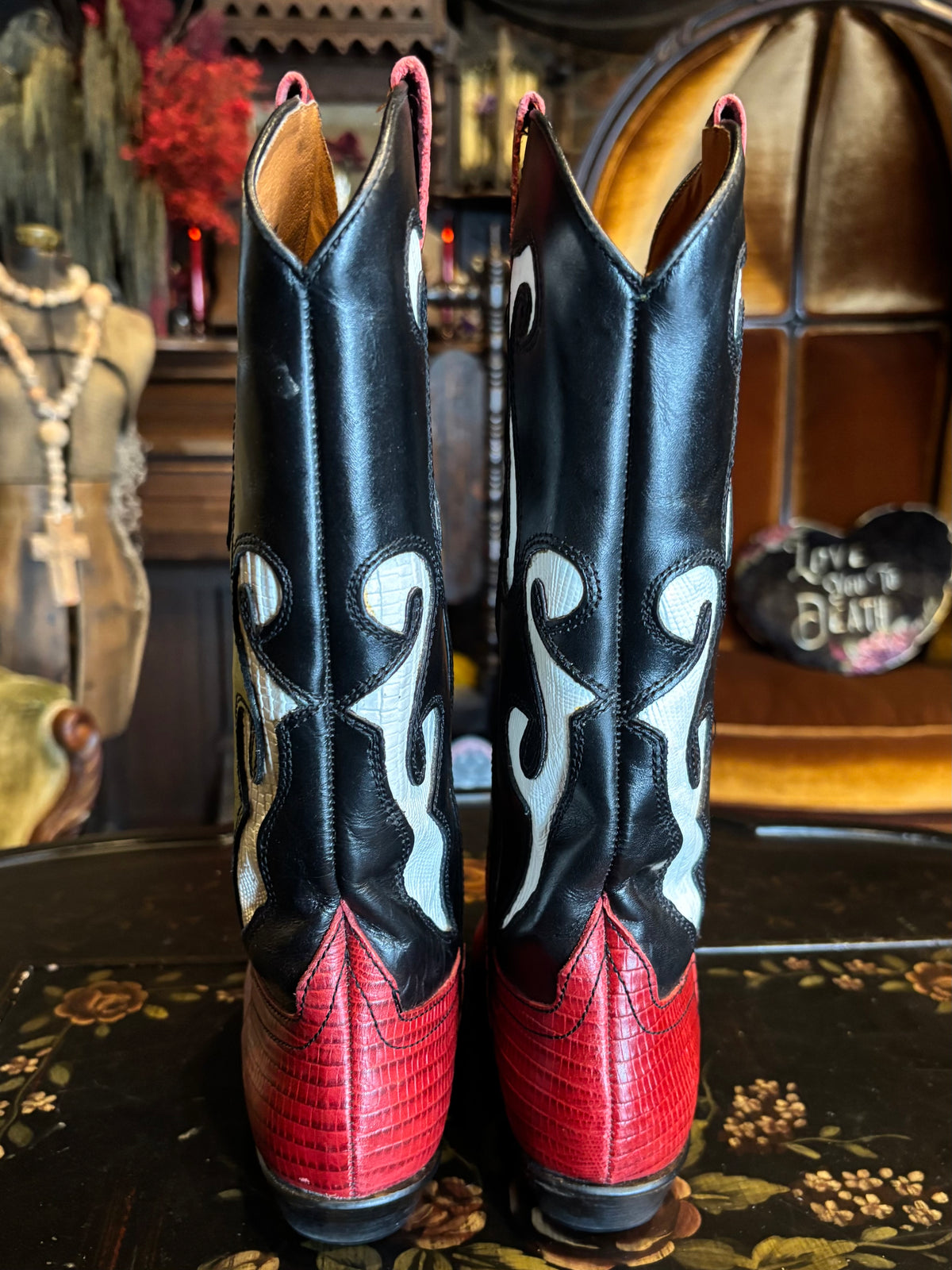 Vintage 90s Nine West Red and Black Cowboy Boots
