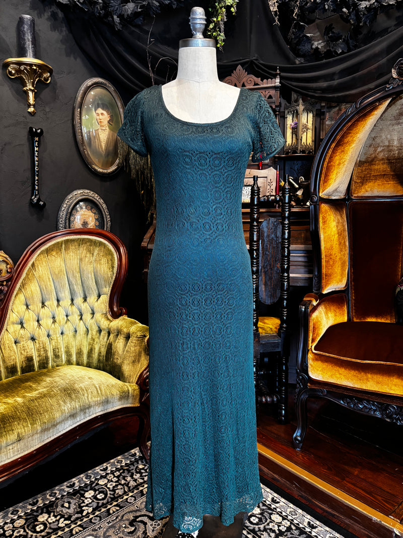 Vintage 90’s Gorgeous Emerald Green Knit Maxi Dress
