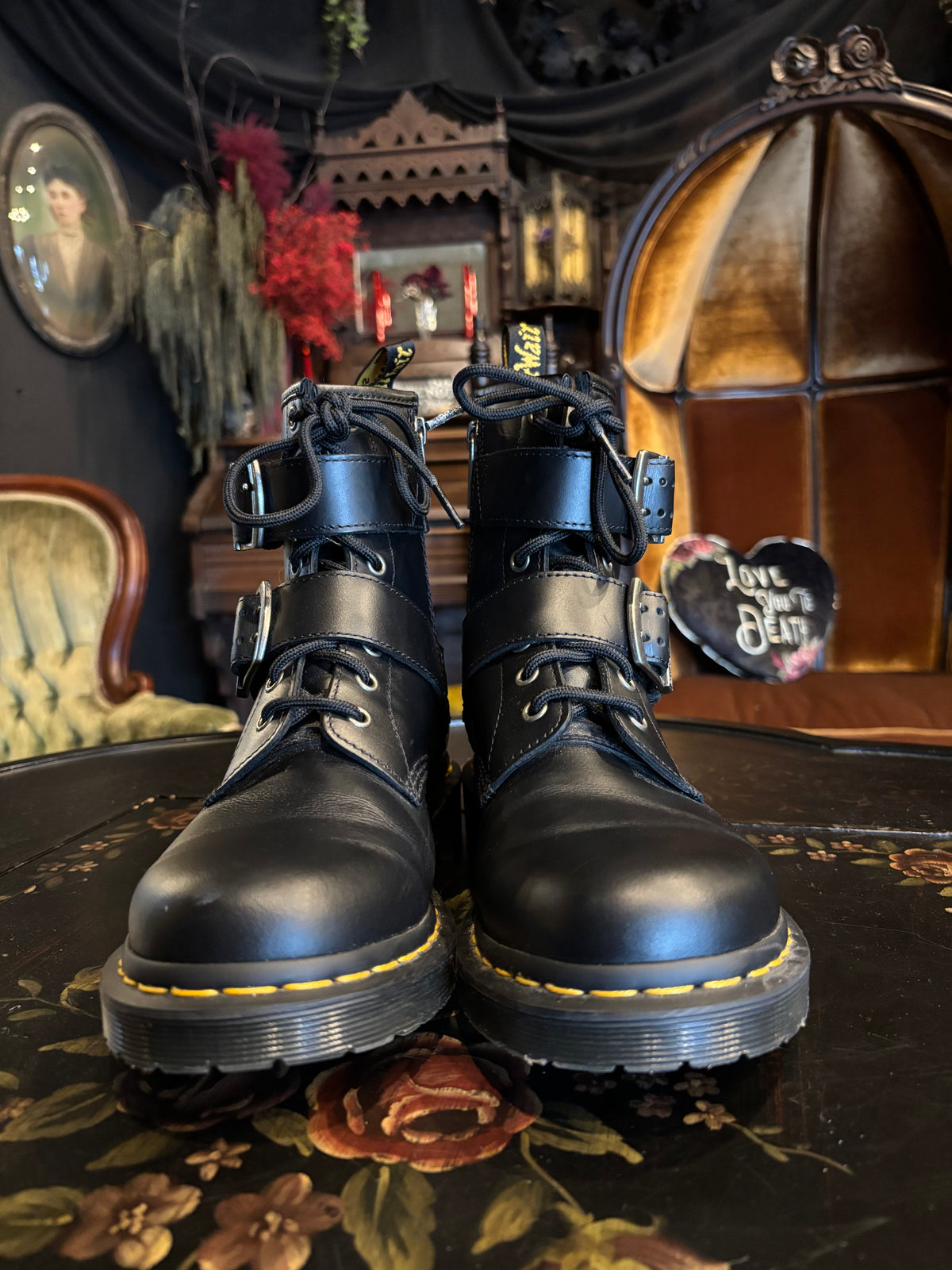 1460 Buckle Pull Up Leather Lace Up Boots