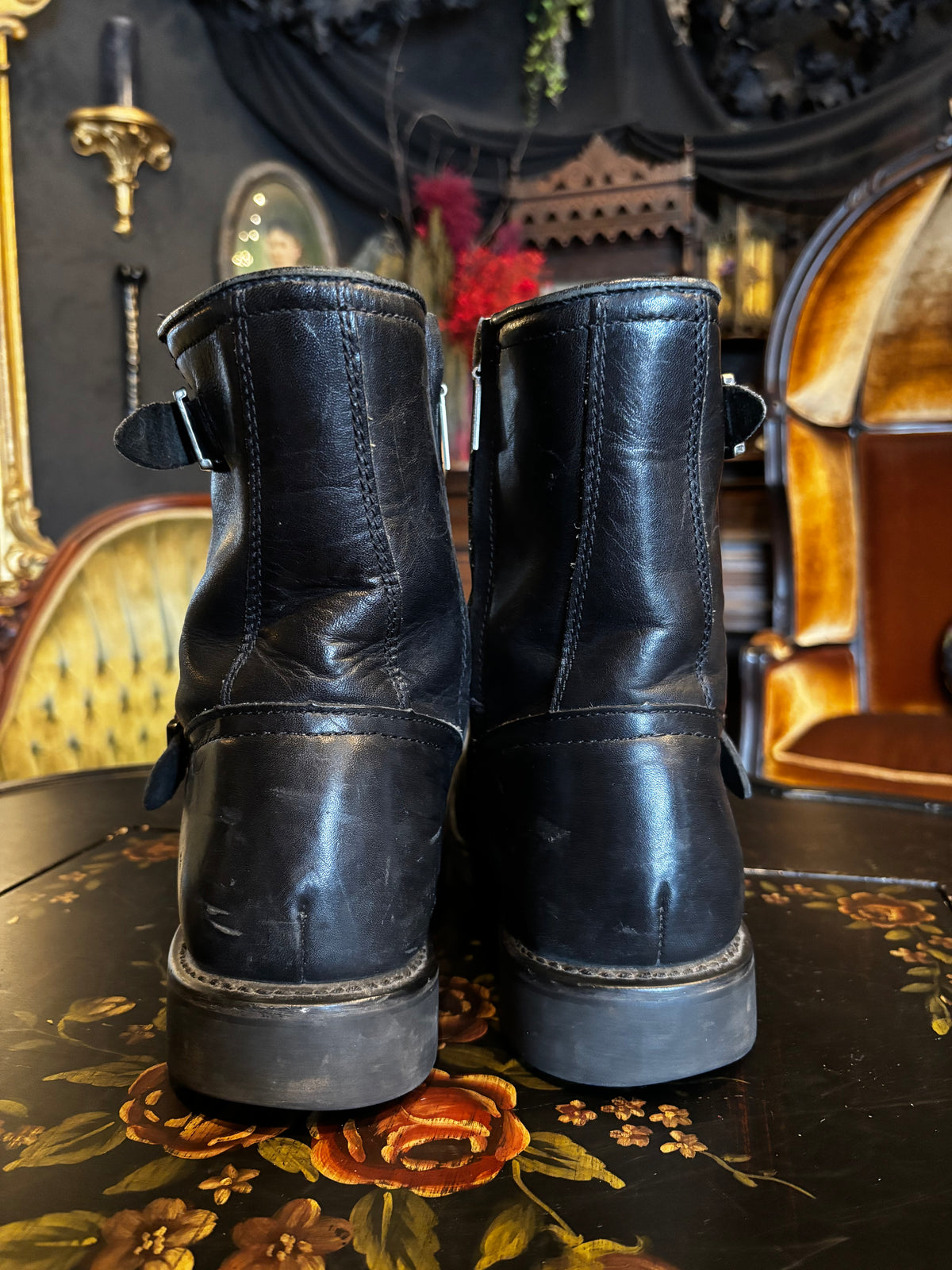 Leather Harley Davidson Buckle Moto Boots