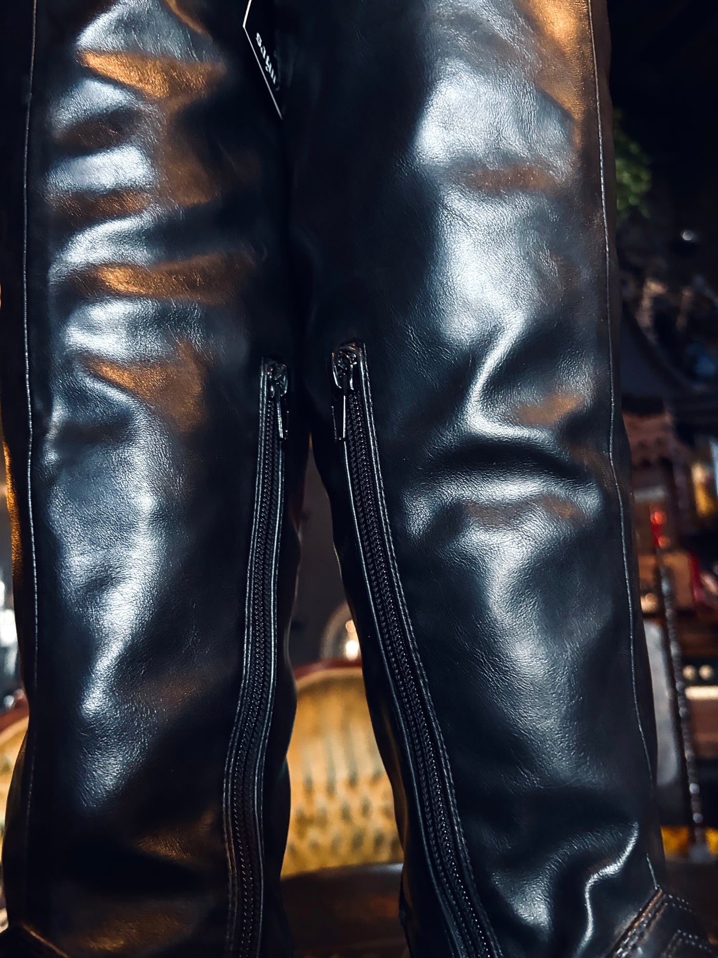 Jeffery Campbell Black Thigh High Pinched Toe Boots