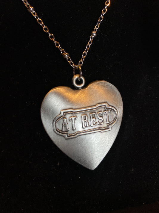 Seance “At Rest” Momento Mori In Memoriam Silver Toned Heart Shaped Mourning Pendant Necklace