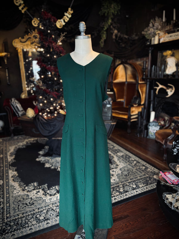 Vintage Talbots Sara Campbell Emerald Green Wool Button Down Midaxi Dress