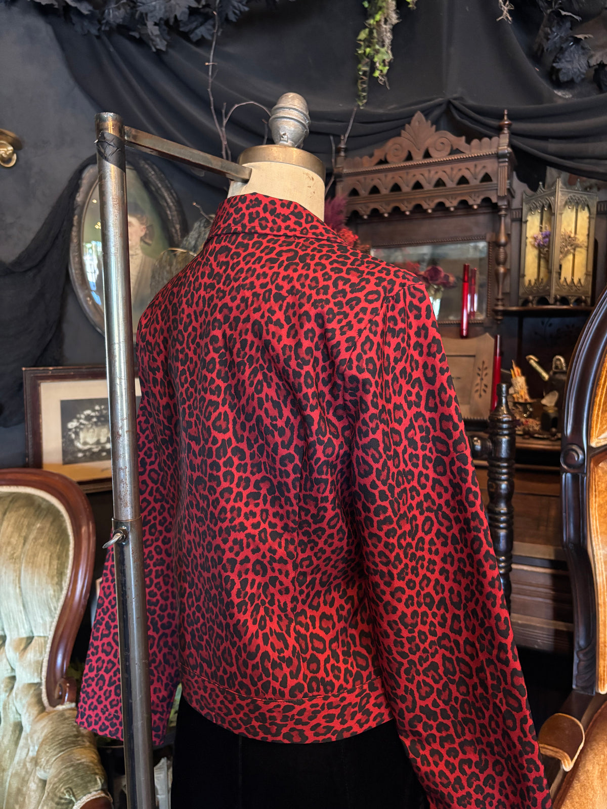 90s Red Cheetah Print Caustic Eminence  Patch Jacket