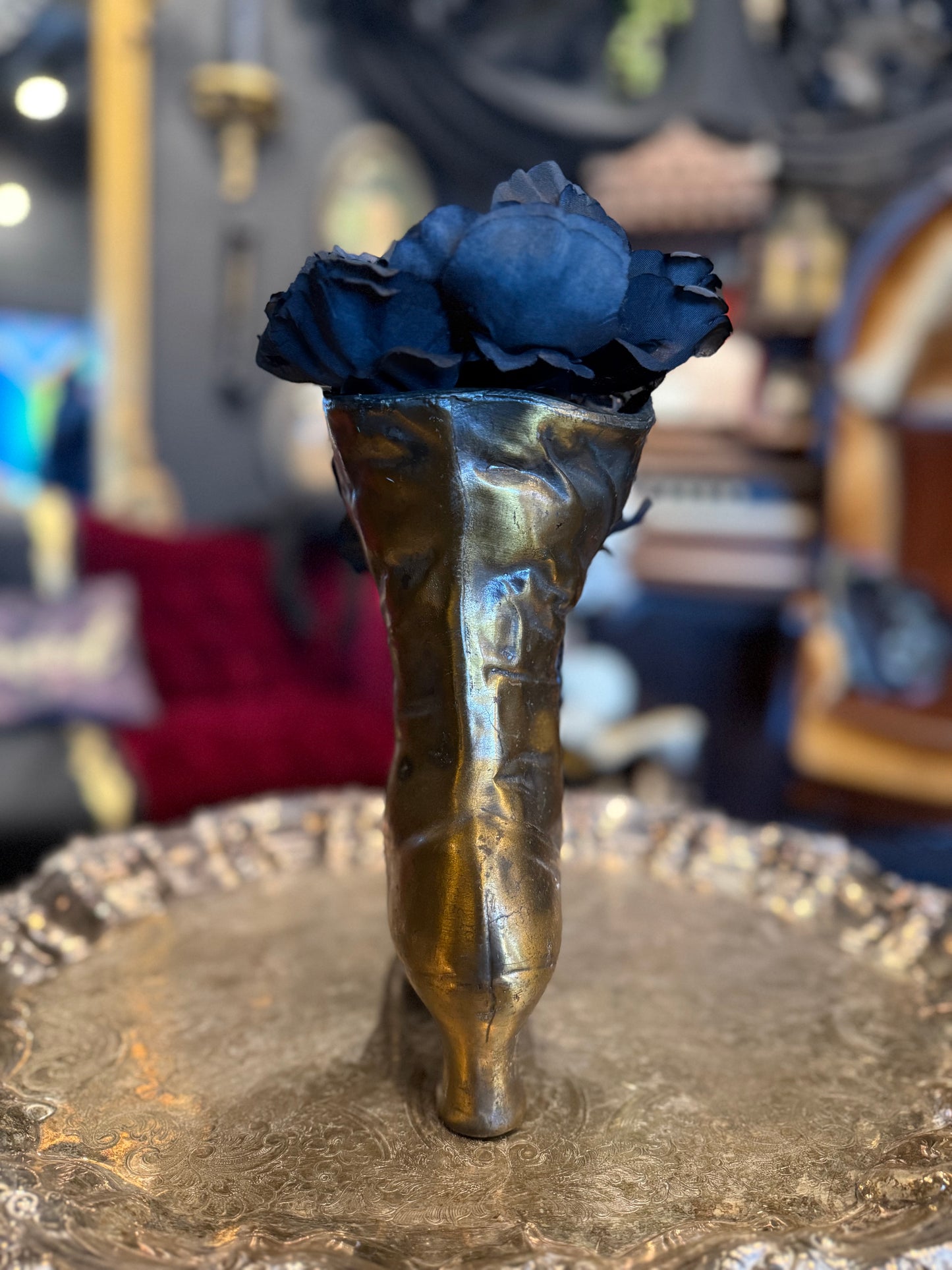 Vintage Brass Victorian Boot Plant Vase