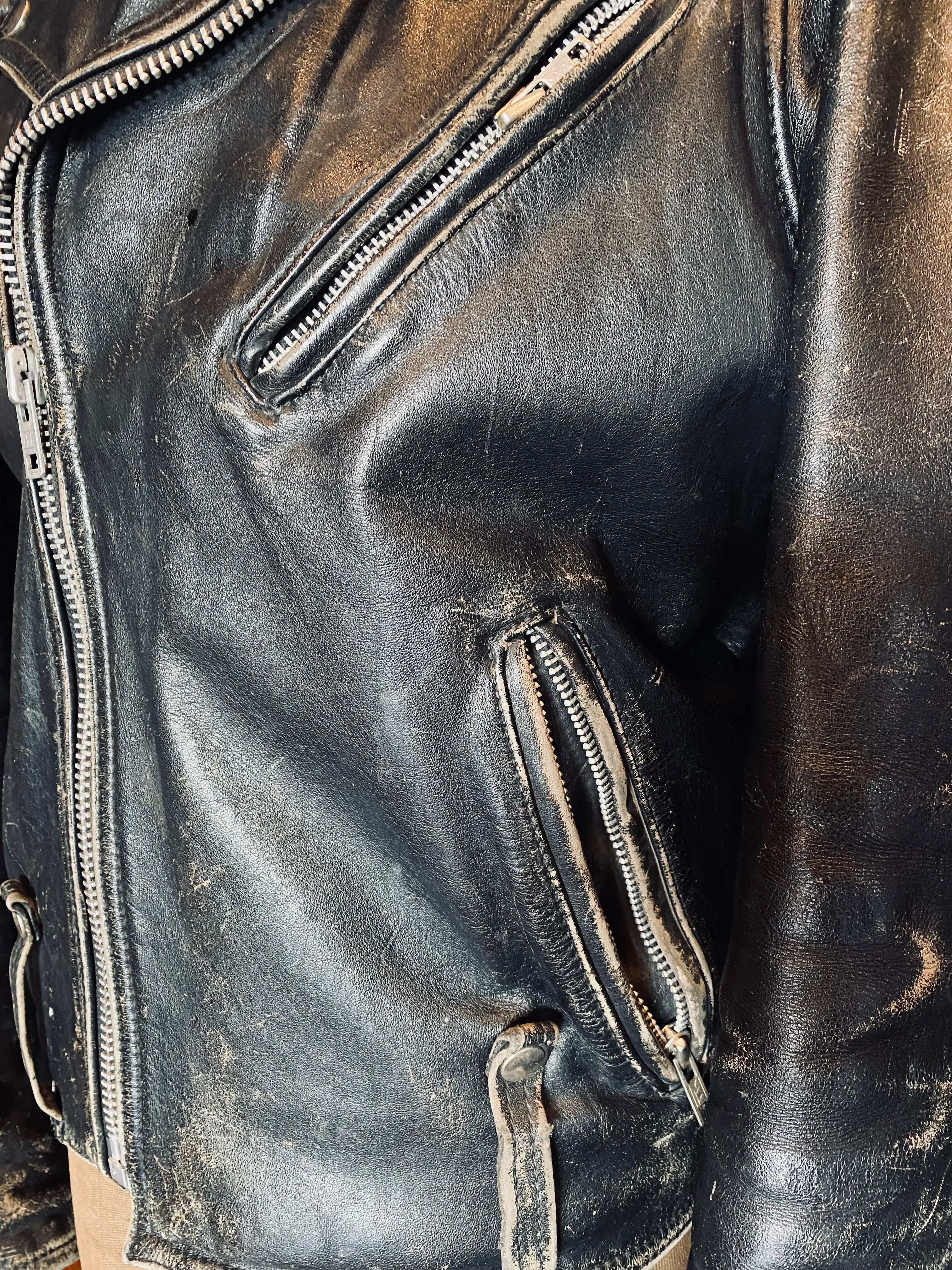Vintage 70's Harley-Davidson Weathered Black Leather Motorcycle