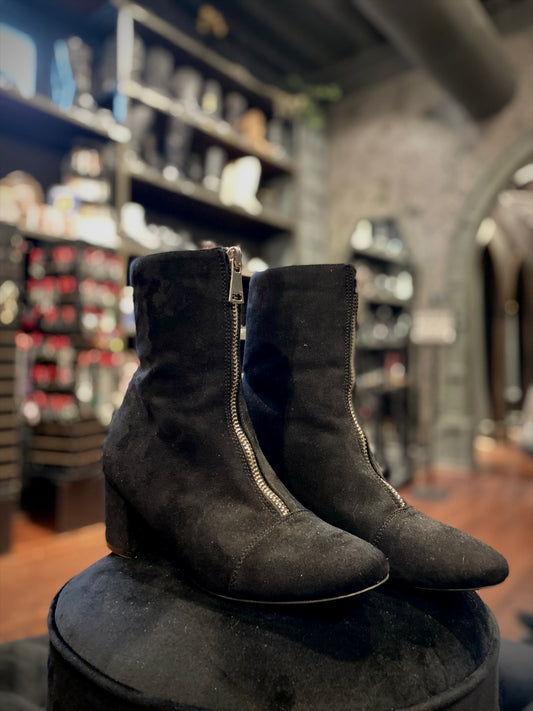 Diba “Darla” Black Faux Suede Zip Up Ankle Boots