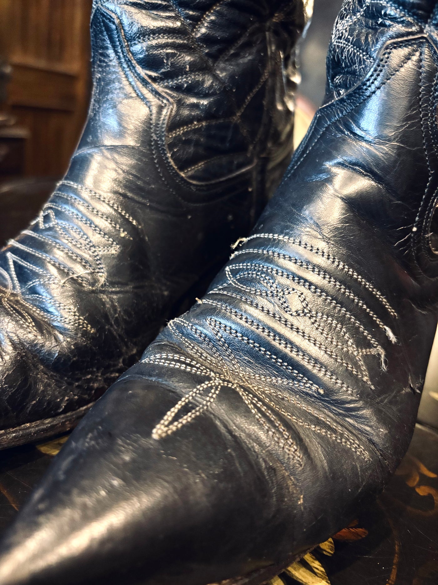 Vintage Goth Spiderweb Black Leather Cowboy Boots