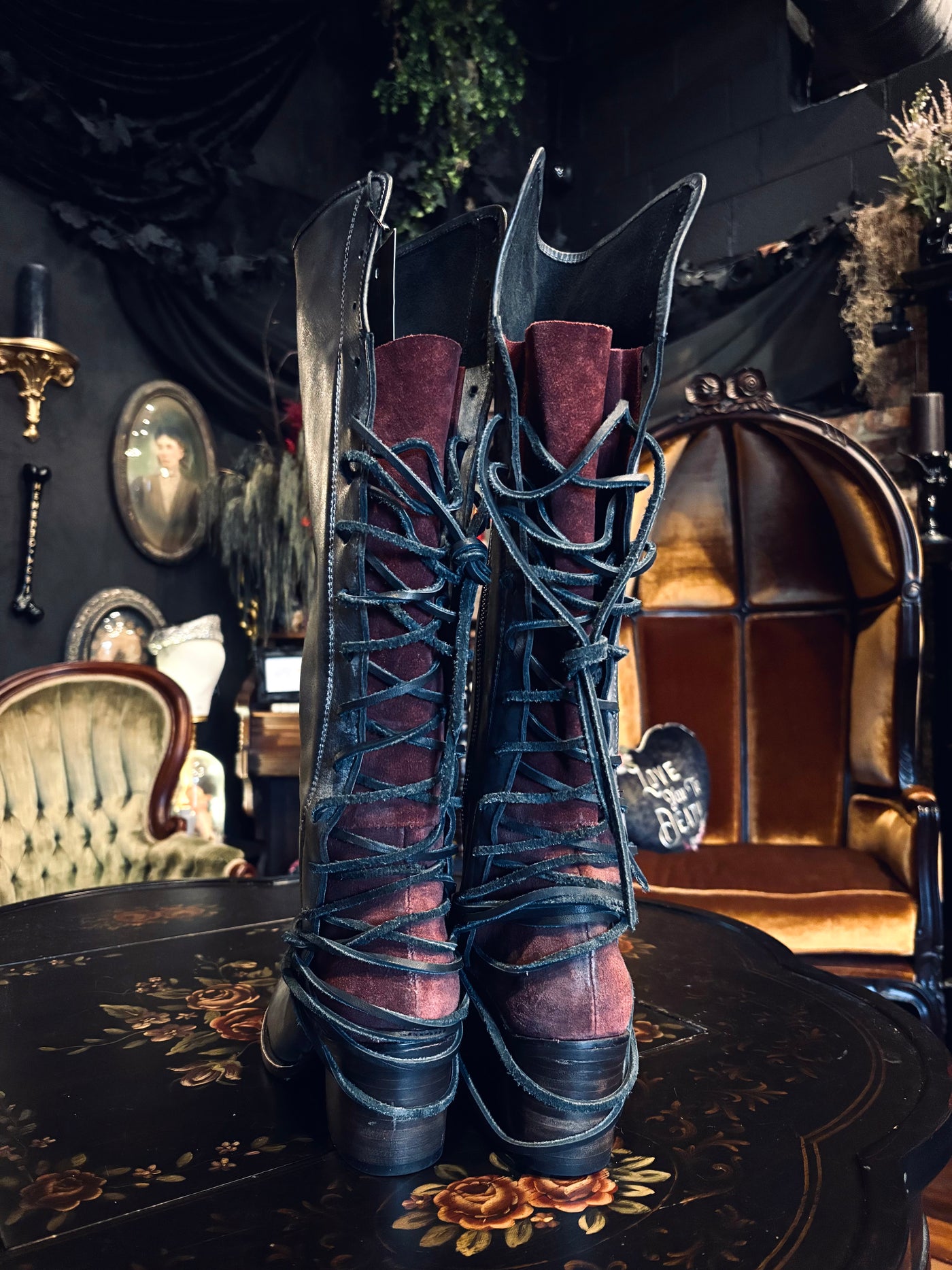 Free Bird by Steven Grey and Red Leather Lace-Up Tall Boots