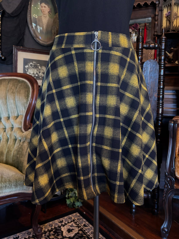 Midnight Hour Black and Yellow Plaid O-Ring Skater Skirt