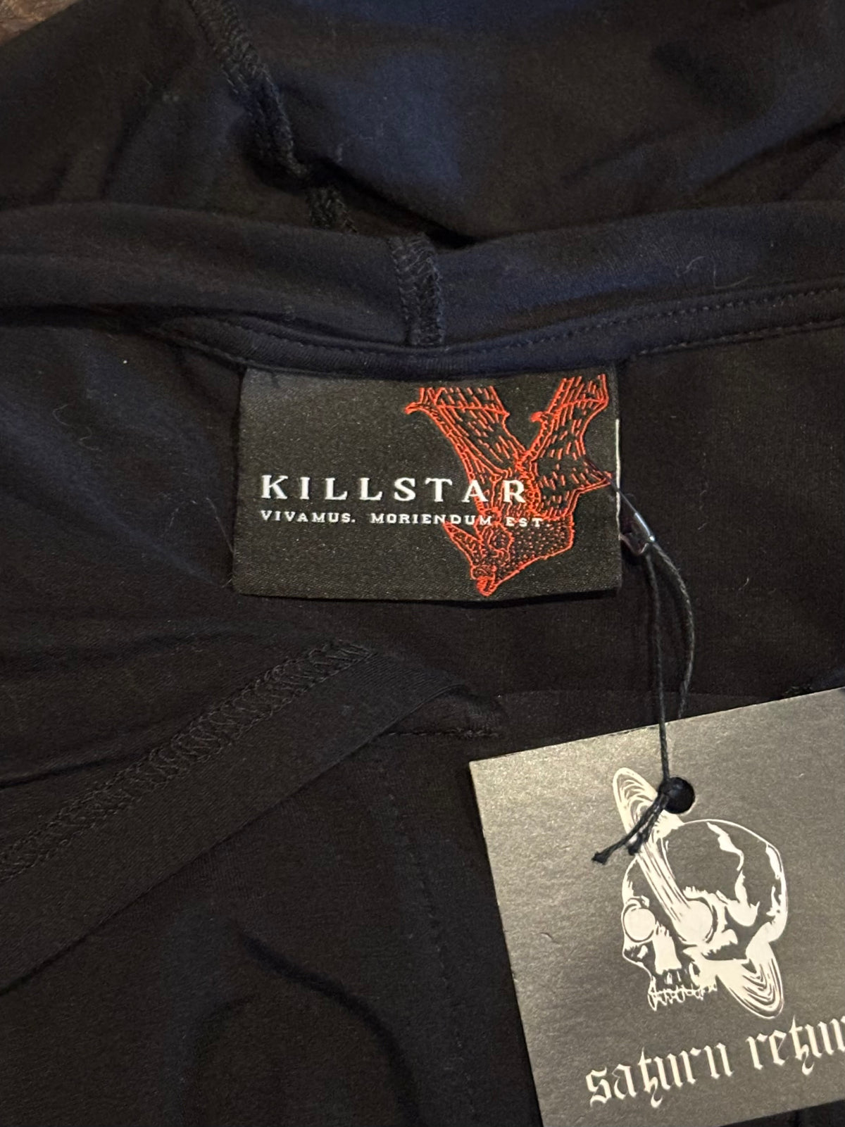 Killstar Goth Vibes Deep V Black Hoodie Mini Dress