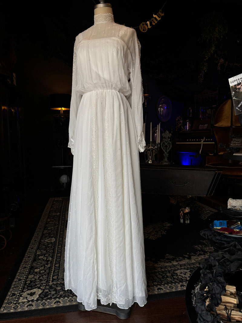 Dreamy Vintage Cream Color Two-Piece Lace Detail Wedding Dress