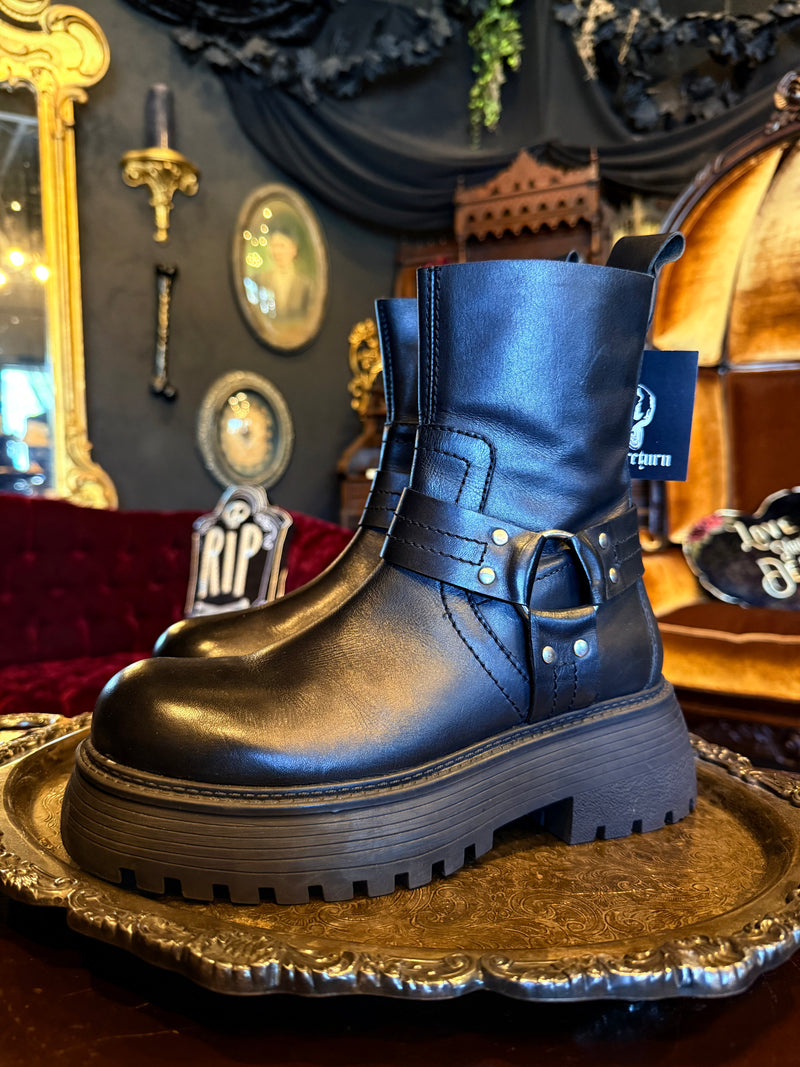 Urban Outfitters Black Leather Platform Moto Boots