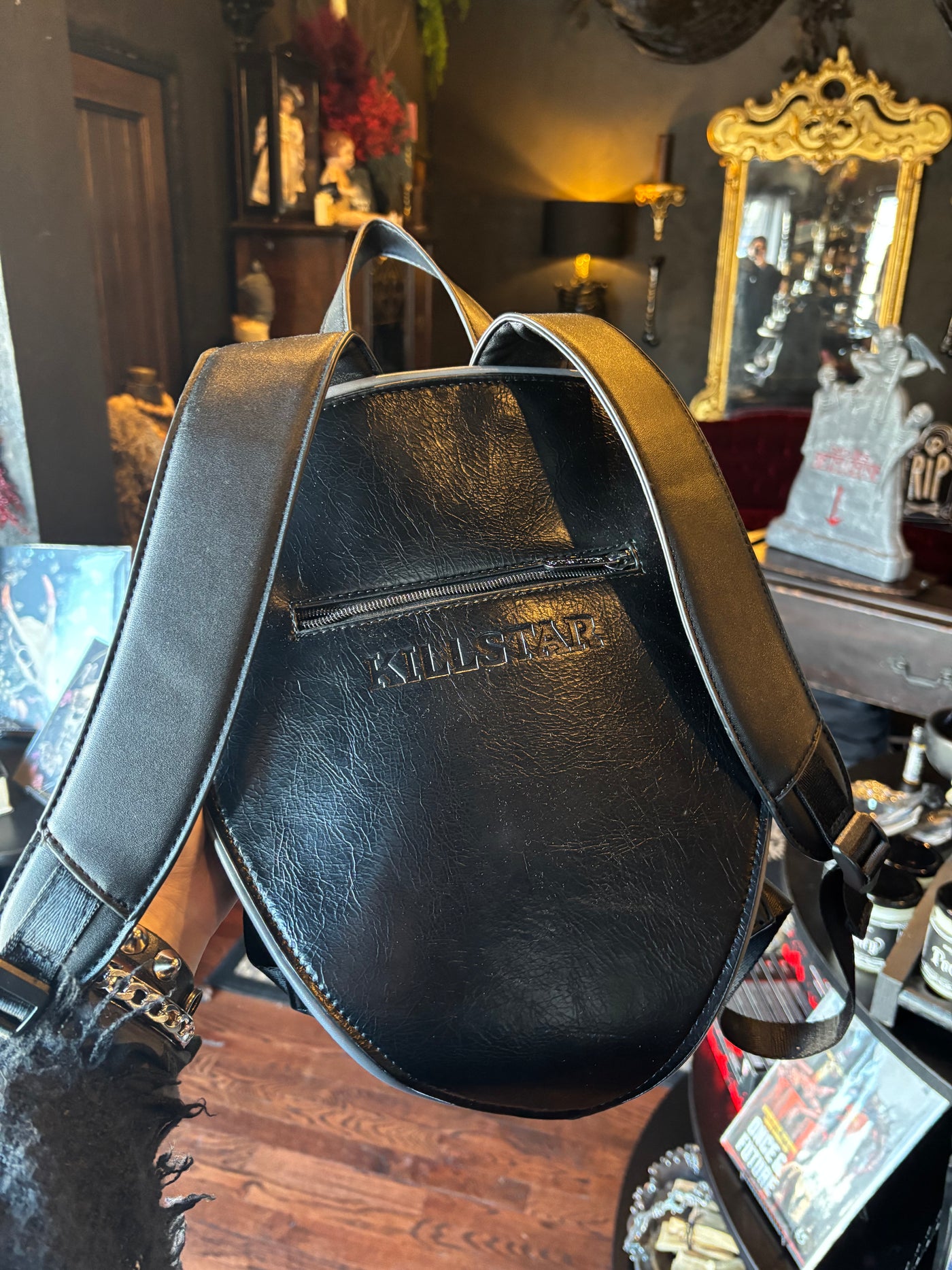 Killstar Wednesday Black Velvet and Vegan Leather Nevermore Backpack