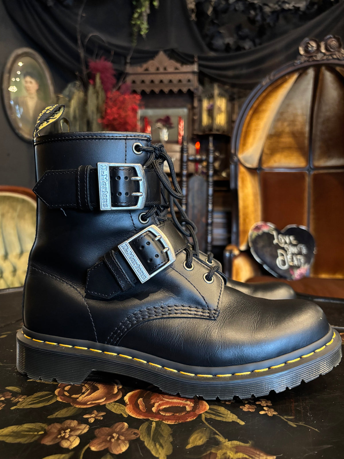 1460 Buckle Pull Up Leather Lace Up Boots
