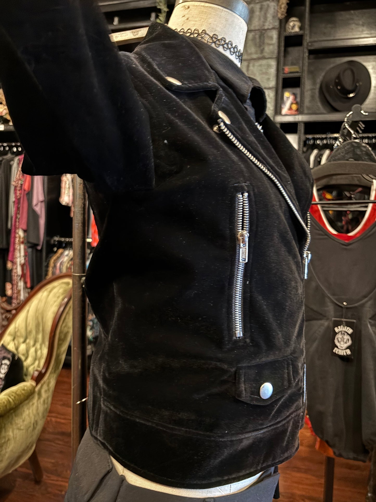 RE:NAMED Black Velvet Moto Jacket